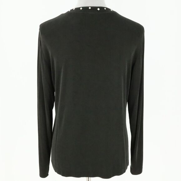 Chicos Travelers Top 2 Womens Large 12 Dark Gray Blouse Studs Slinky Career - Picture 2 of 12
